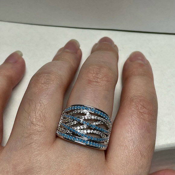 Thick cerulean blue multi-layer crossover ring - Picture 13 of 13